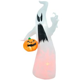 HOMCOM 5.9' Halloween LED Yard Decor Ghost with Pumpkin, Blow Up Inflatable Outdoor Decoration, Waterproof