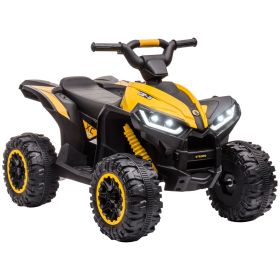 Aosom 12V Quad ATV for Kids Yellow Dual Motors LED Lights Music Suspension System Ride On Car for 3-5 Years