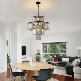 Black Luxury Crystal Chandelier Modern Chandeliers Lights Fixture Hanging Pendant Light Fixture for Dining Room Bedroom Living Room Dia 19.7 Inch