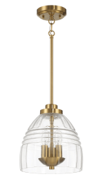 Ember Three Candle Lights Chain Pendant With Clear Glass - Satin Brass