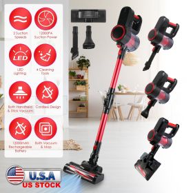 Cordless Vacuum Cleaner Lightweight Handheld Vacuum Upright Stick Floor Vacuum Battery Powered Mop with Lighting 2 Speeds 12000PA Suction 4 Tools