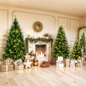 8FT, 6FT, 4FT Pre-Lit Pencil Christmas Trees, 3-set Slim Artificial Christmas Tree With Snow Flocking, Xmas Holiday Decoration Tree, 1455 Branch