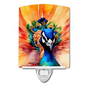 NEW Peacock Ceramic Night Light Compact, UL-Certified, Ideal for Bedroom, Bathroom, Nursery, Hallway, Kitchen, 6x4x3, Multicolor