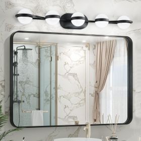 (NEW SKU:W1340P206793)Modern Minimalist Bathroom Vanity Light, LED 5 Bulb Frosted Glass Shades, Wall Mounted Decorative Lighting Fixture