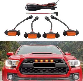Amber LED Grille Lighting Kit with Fuse Adapter Compatible with 2016 2017 2018 Tacoma TRD Pro Grill(4 Pcs,Amber)