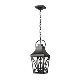 Black Outdoor Pendant Light 2-Light Outside Pendant Hanging Light Fixture Ceiling Mount with Clear Glass Industrial Hanging Cage Chandelier for P