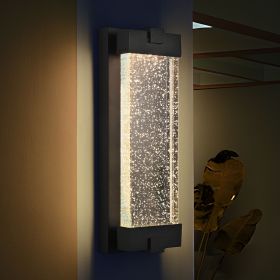 19"(H) Black Aluminum Finish Outdoor Wall Light with Bubble Crystal Glass, LED Light Source, 3000K Warm Light, Weatherproof Exterior Sconce for P