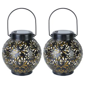 2Pcs Solar Powered Hanging Lights Outdoor Waterproof Decorative Hollow Lantern Lamps Warm White Retro Style Decorative Landscape Lights For Patio
