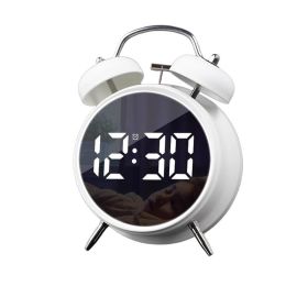 LED Screen Alarm Clock Loud Metal Clock With Night Light Plug-In Children Clock (Color: White, Type: Clock)
