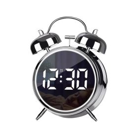 LED Screen Alarm Clock Loud Metal Clock With Night Light Plug-In Children Clock (Color: Silver, Type: Clock)