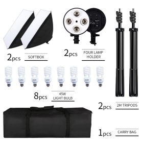 Photography Softbox Lighting Kit With E27 Lamp Holder,8pcs LED Bulb,Carry Bag,Soft Box AccessoriesFor Photo Studio Video (Color: 45W bulb)