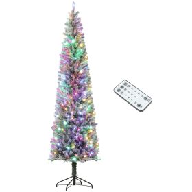 Pre-Lit Pencil Christmas Tree, Artificial Christmas Tree with Dual Color LED Lights and Branch Tips (Color: Green, size: 9ft)