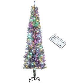 Pre-Lit Pencil Christmas Tree, Artificial Christmas Tree with Dual Color LED Lights and Branch Tips (Color: Green, size: 7.5ft)