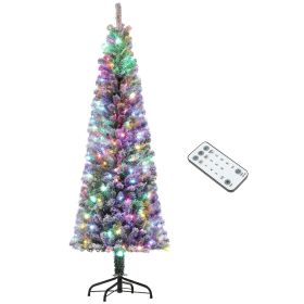 Pre-Lit Pencil Christmas Tree, Artificial Christmas Tree with Dual Color LED Lights and Branch Tips (Color: Green, size: 6ft)