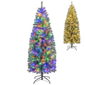 Pre-Lit Blue Artificial Christmas Tree Slim with 9 Lighting Modes (size: 6.5 ft)