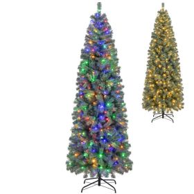 Pre-Lit Blue Artificial Christmas Tree Slim with 9 Lighting Modes (size: 7.5 ft)