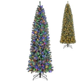 Pre-Lit Blue Artificial Christmas Tree Slim with 9 Lighting Modes (size: 9 ft)