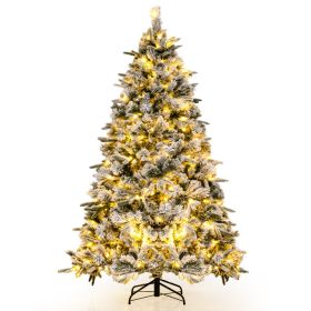 Flocked Christmas Tree with 250 Warm White LED Lights and 752 Mixed Branch Tips (size: 7 ft)