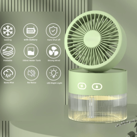 Rechargeable Makeup Misting Fan with 350mL Tank | Portable Cooling Desk Fan with 3 - Speed Mist Spray (Color: Green)