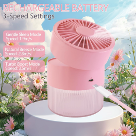 Rechargeable Makeup Misting Fan with 350mL Tank | Portable Cooling Desk Fan with 3 - Speed Mist Spray (Color: Pink)